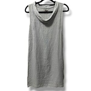 Lina Tomei Italian Designer Linen Cowl Neck Gray Sleeveless Dress XS Neutral NEW